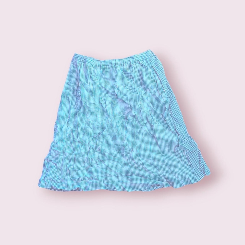Green gingham skirt, knee length skirt with natural fibers and built in lining